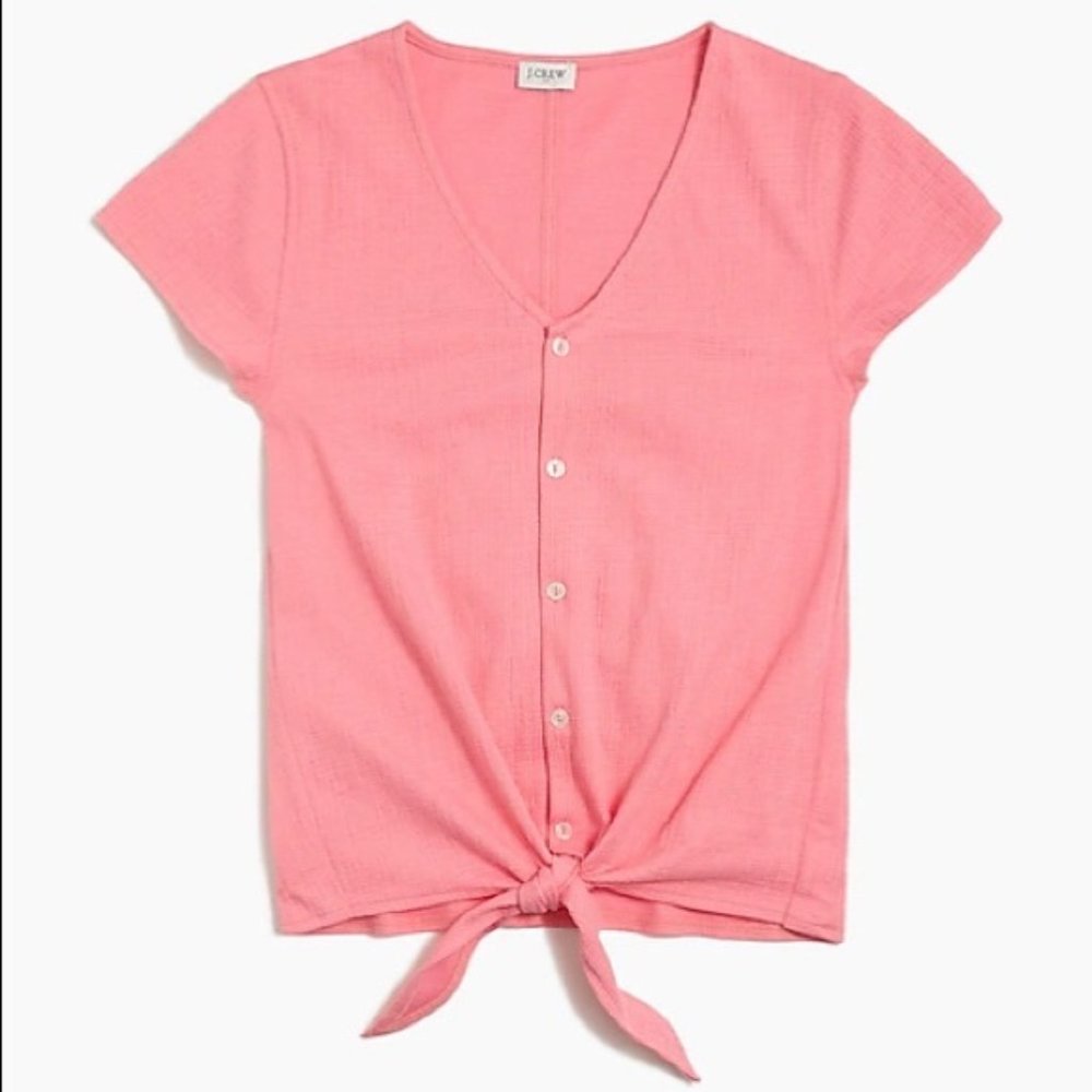 J.Crew Factory: Textured V-neck Tie-front Tee For Women in Pink Begonia